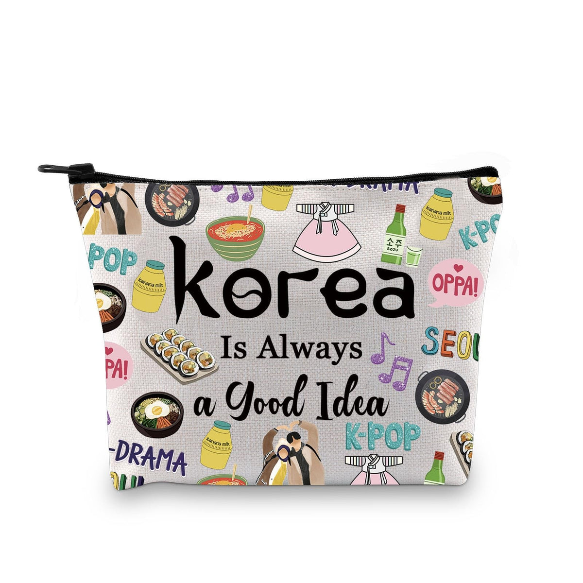 Korea Travel Cosmetic Bag - Souvenir Gift, Canvas, Portable Organizer