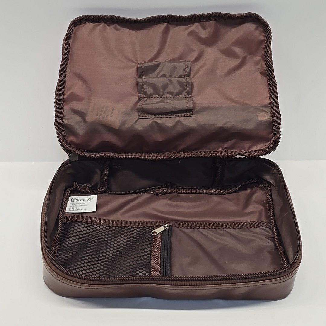 Vegan Makeup & Toiletry Bag for Travel Paisley Brown Pink Zip Case