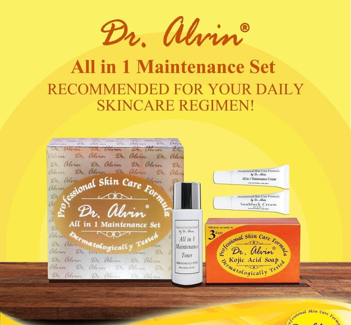 All-in-One Maintenance Set for Skin Rejuvenation - Kojic Soap, Toner, Sunblock