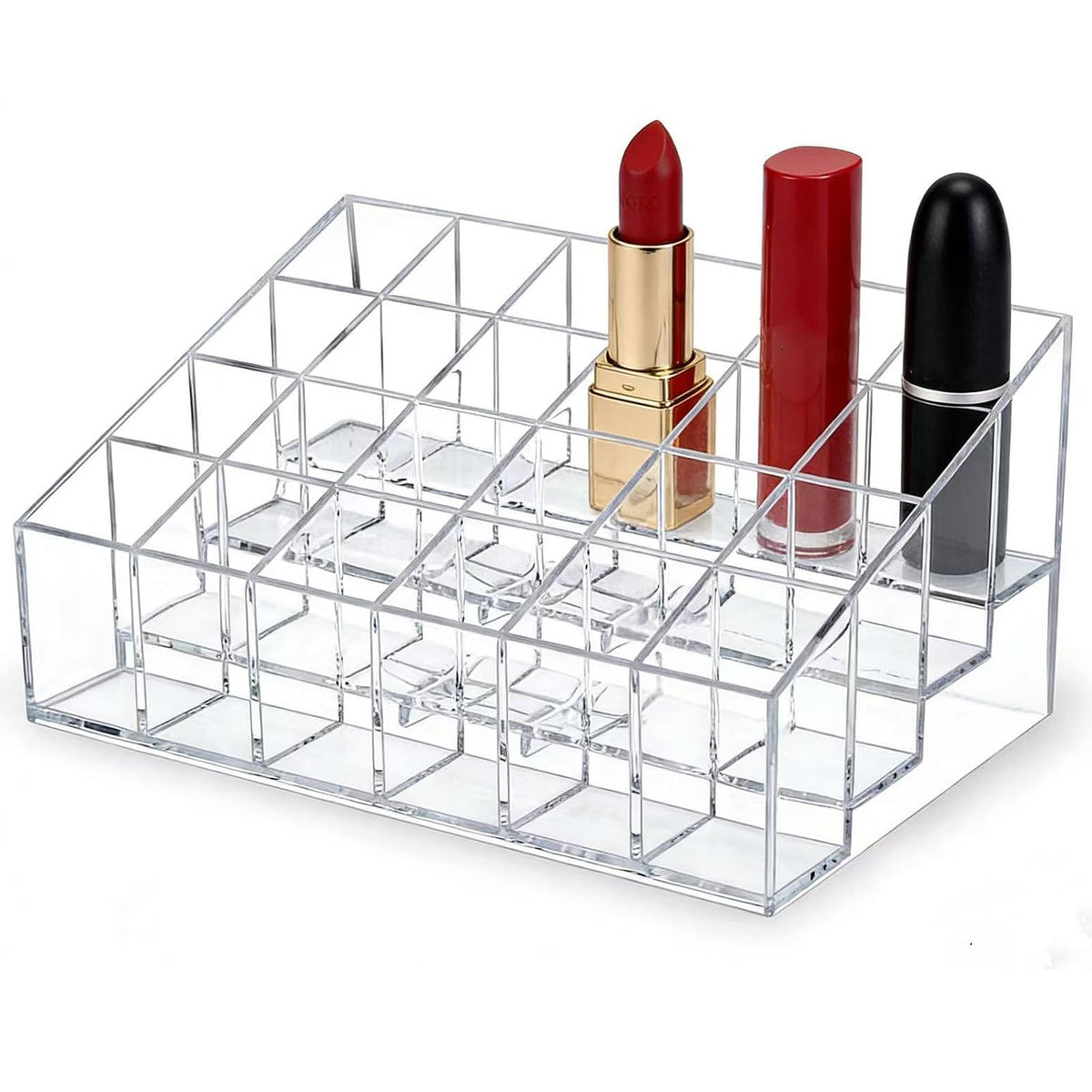 Clear Plastic Lipstick & Makeup Organizer with 24 Slots for Lip Gloss Perfume