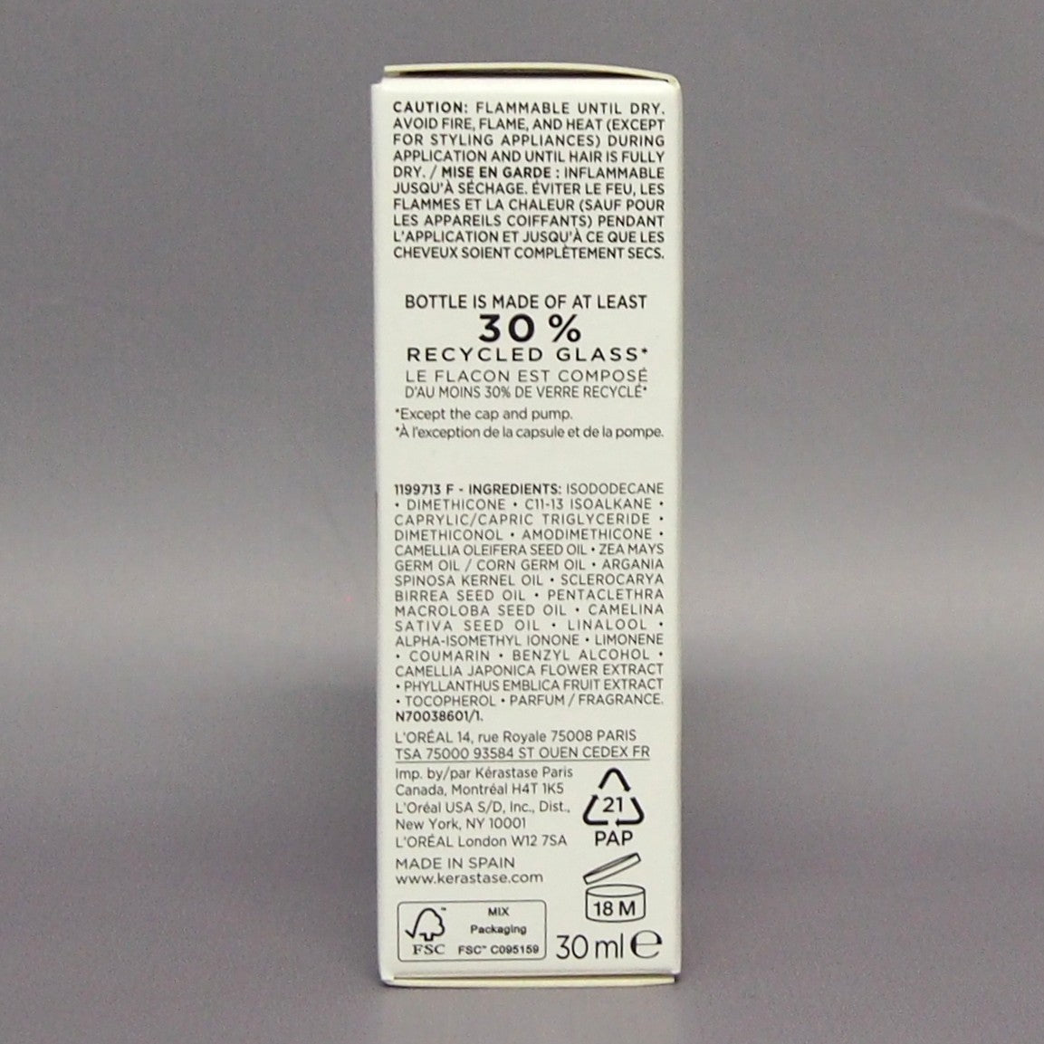 Kerastase Elixir Ultime L'Huile Original Hair Oil 30ml Travel Size - Shine & Frizz Control