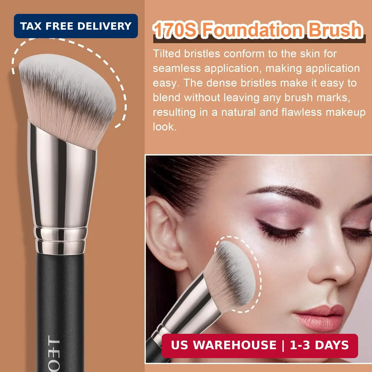 Makeup Brush Set with Angled Synthetic Kabuki Brushes for Foundation & Contour