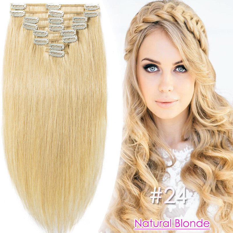 Thick Double Weft Clip-In Human Hair Extensions - Full Head Set