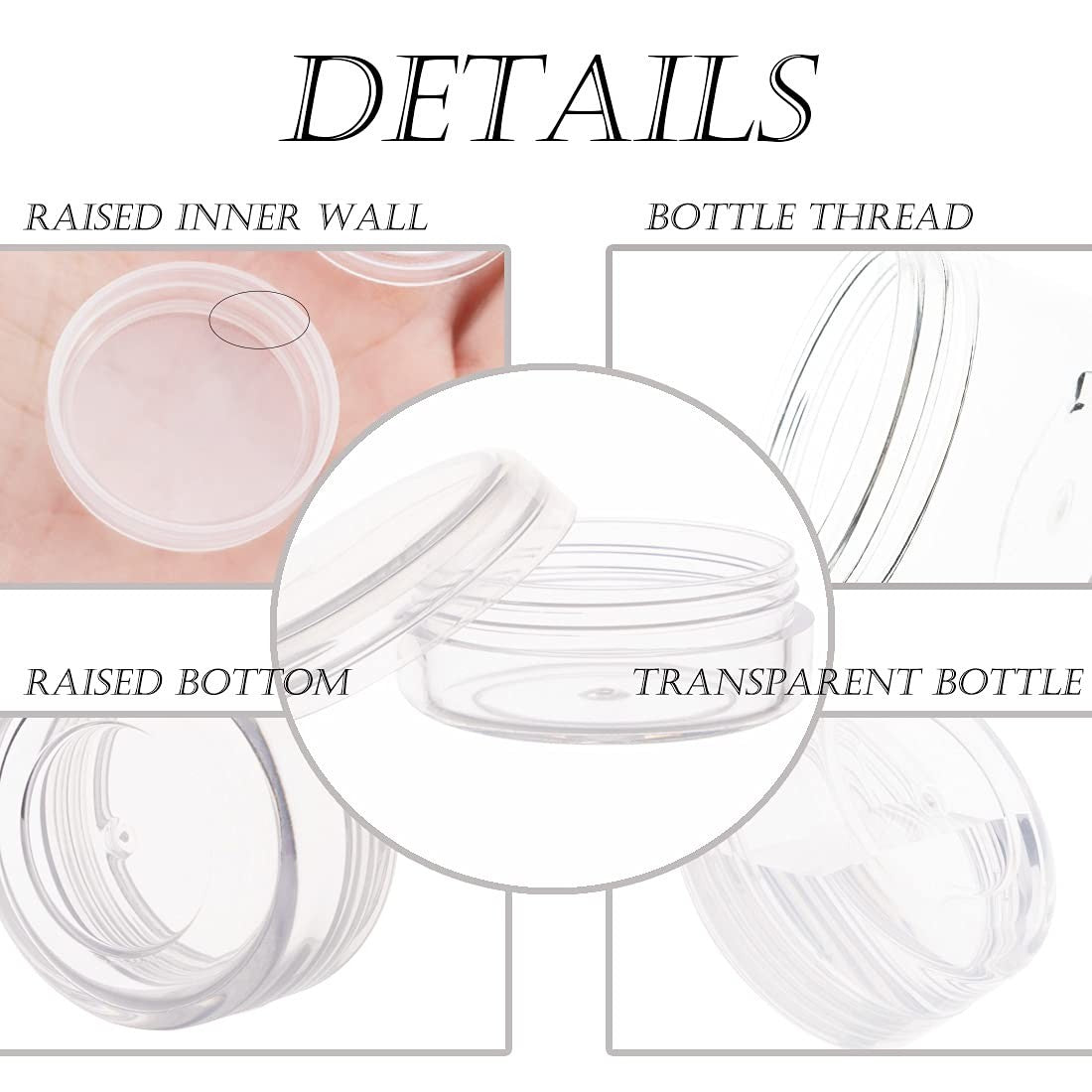 10g Sample Jars with Lids - 100 Pack Refillable Clear Plastic Containers