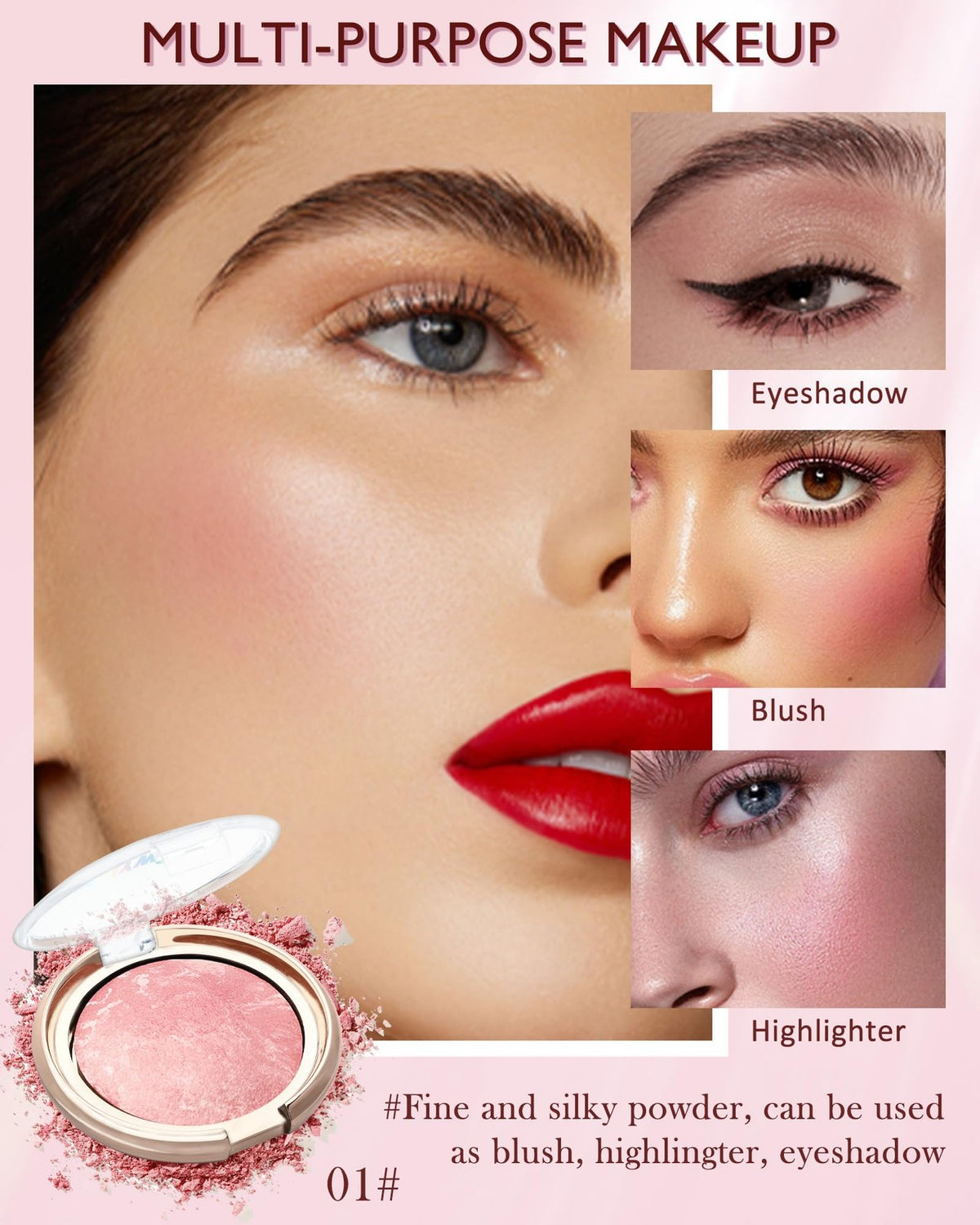 Peachy Pink Marbleized Baked Blush - Natural Glow & High Pigment