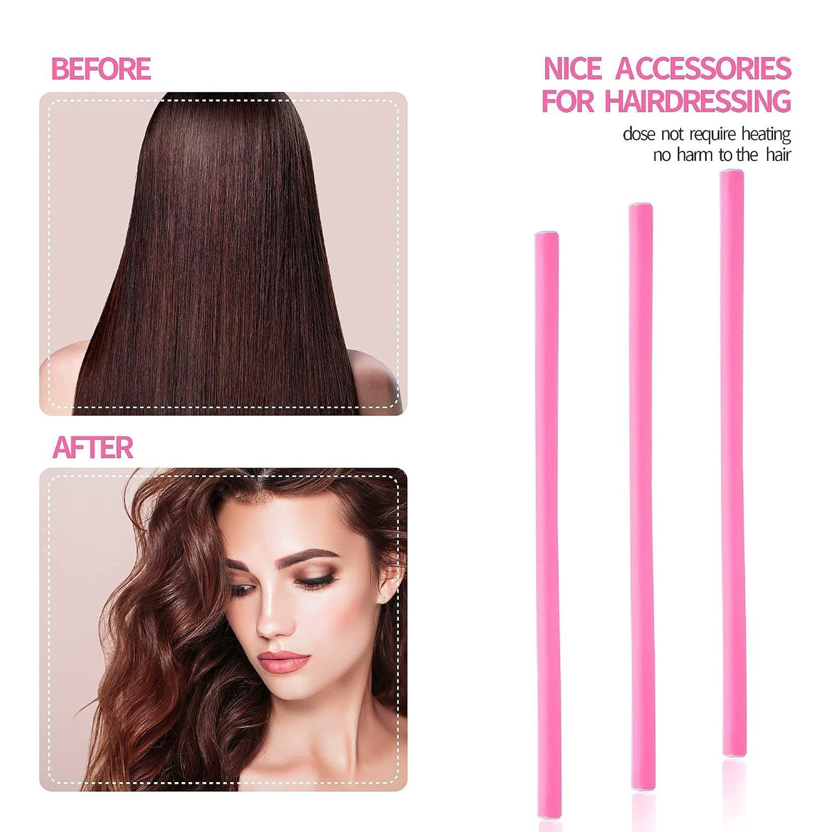 Heatless Flexi Rod Set with Steel Comb for Effortless Curls - 30 Pieces