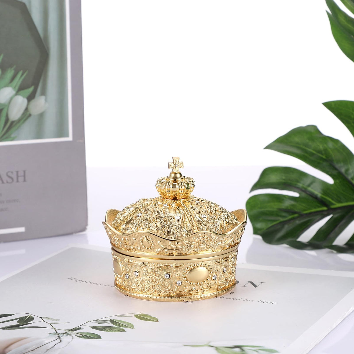 Vintage Jewelry Box Small Trinket Holder for Earrings, Gold