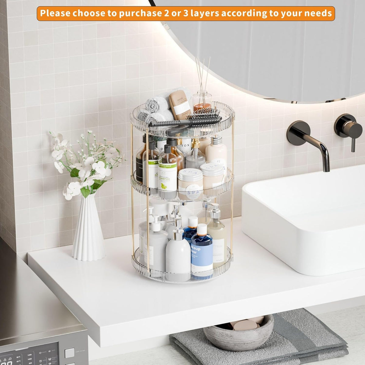 Acrylic 360° Rotating Makeup & Skincare Organizer, 2-Tier Clear Vanity Storage