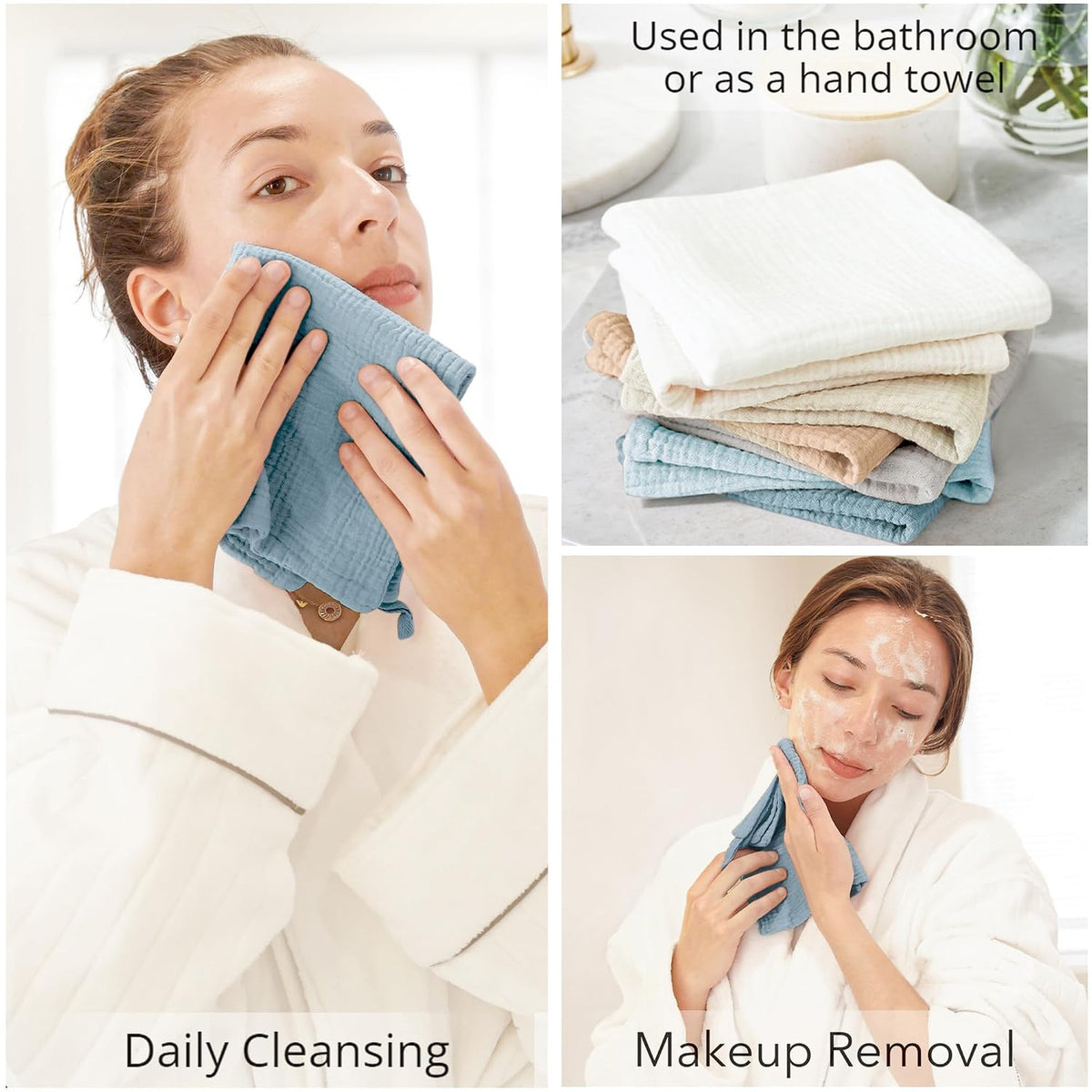 7-Pack Ultra Soft Muslin Cotton Facial Wash Cloths - Reusable & Gentle