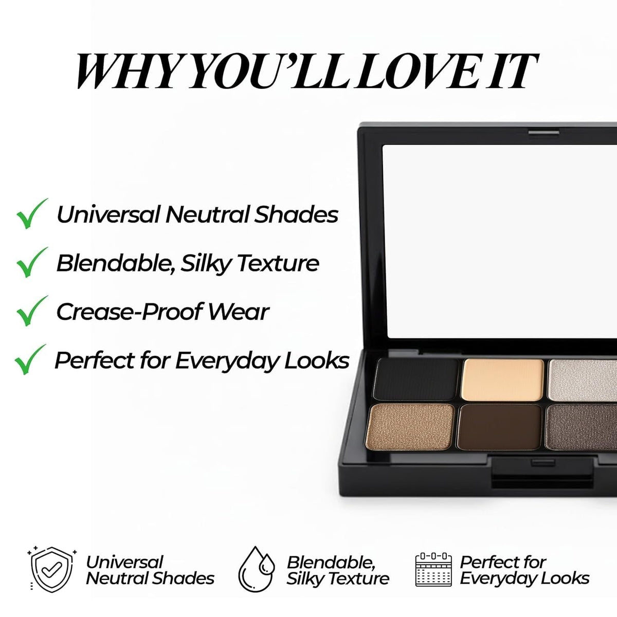 6-Color Eyeshadow Palette with Matte & Shimmer Shades - Smoky Nights