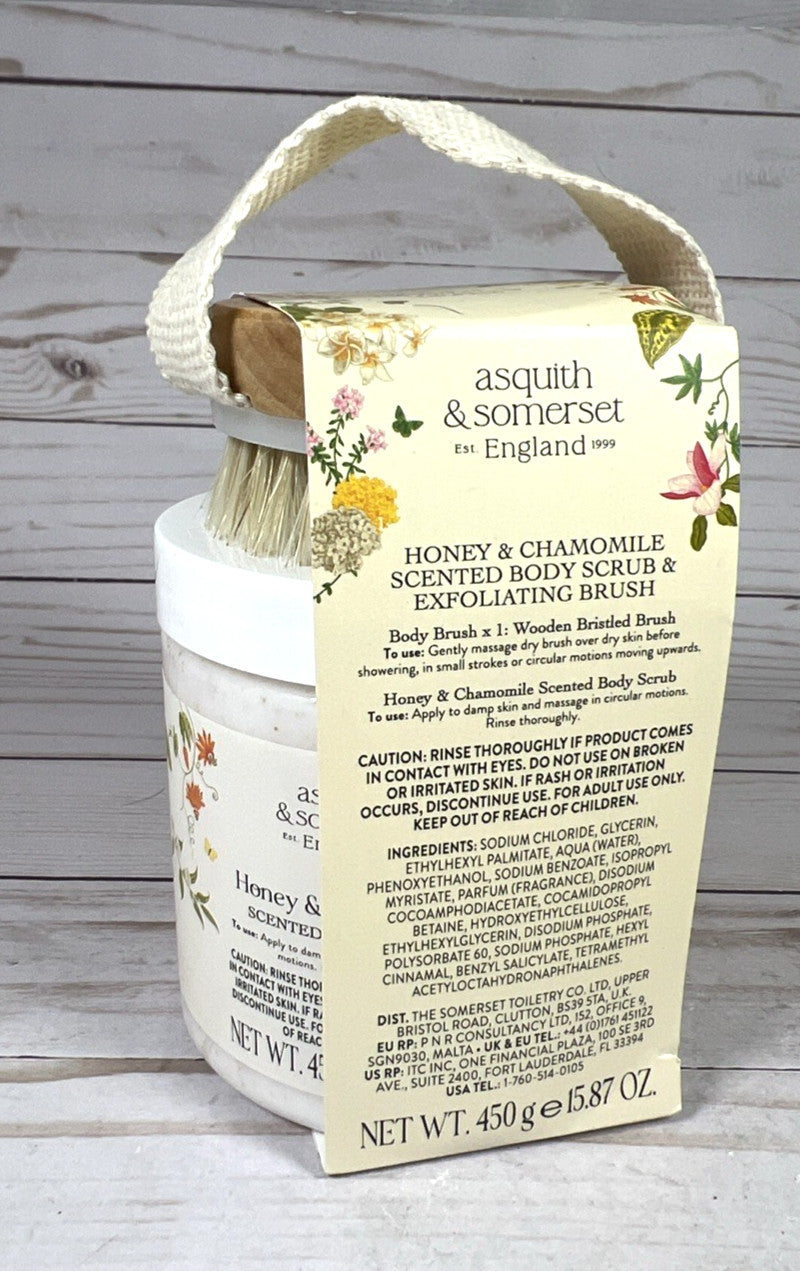 Asquith & Somerset Body Scrub Honey Chamomile Scented w/ Brush 15.87oz