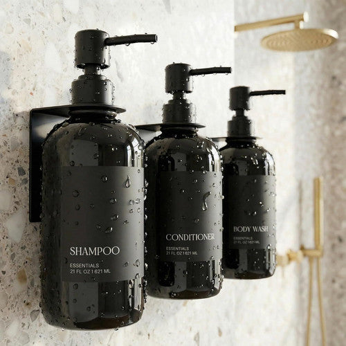 Stylish Shampoo & Conditioner Dispenser Set of 3 - Wall Mount, Drill