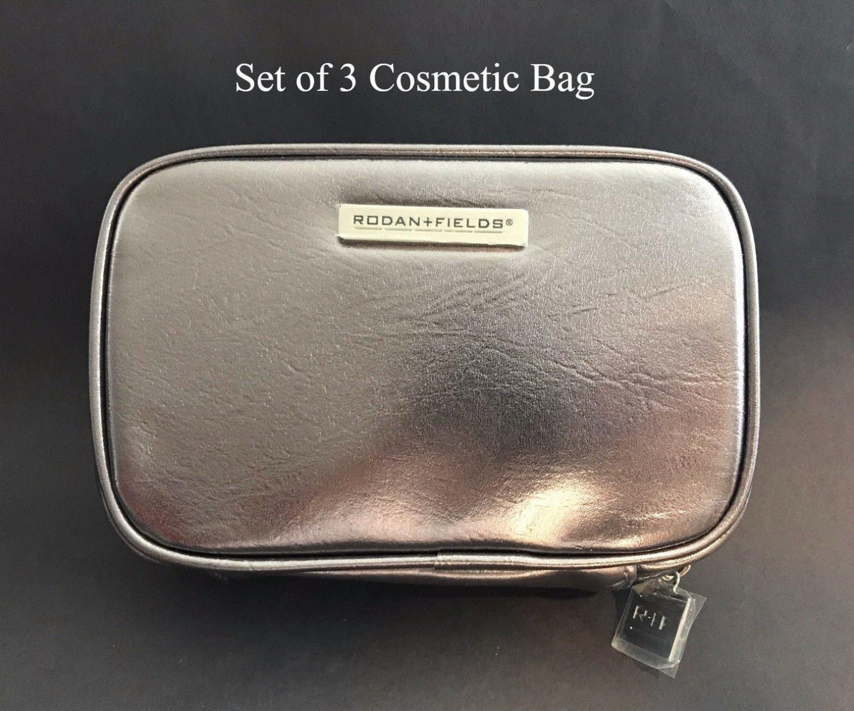 Gray Makeup Bag Set of 3 - Travel Cosmetic Pouches with Mirrors