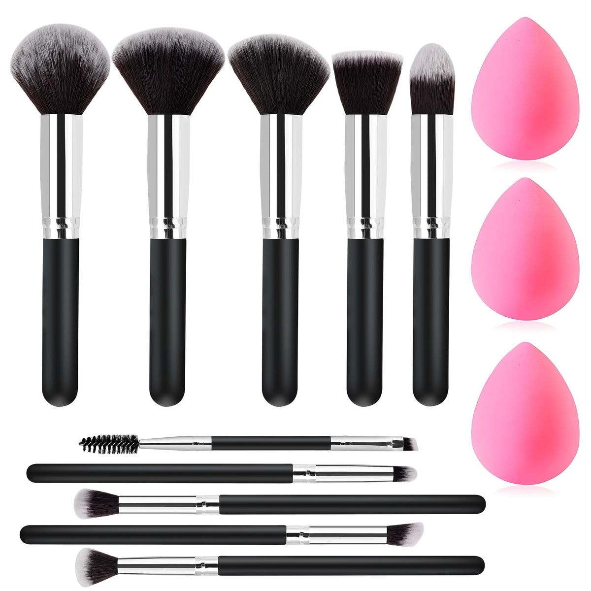 Makeup Brush Set with Sponges - 13-Piece Professional Cosmetic Tools for Women