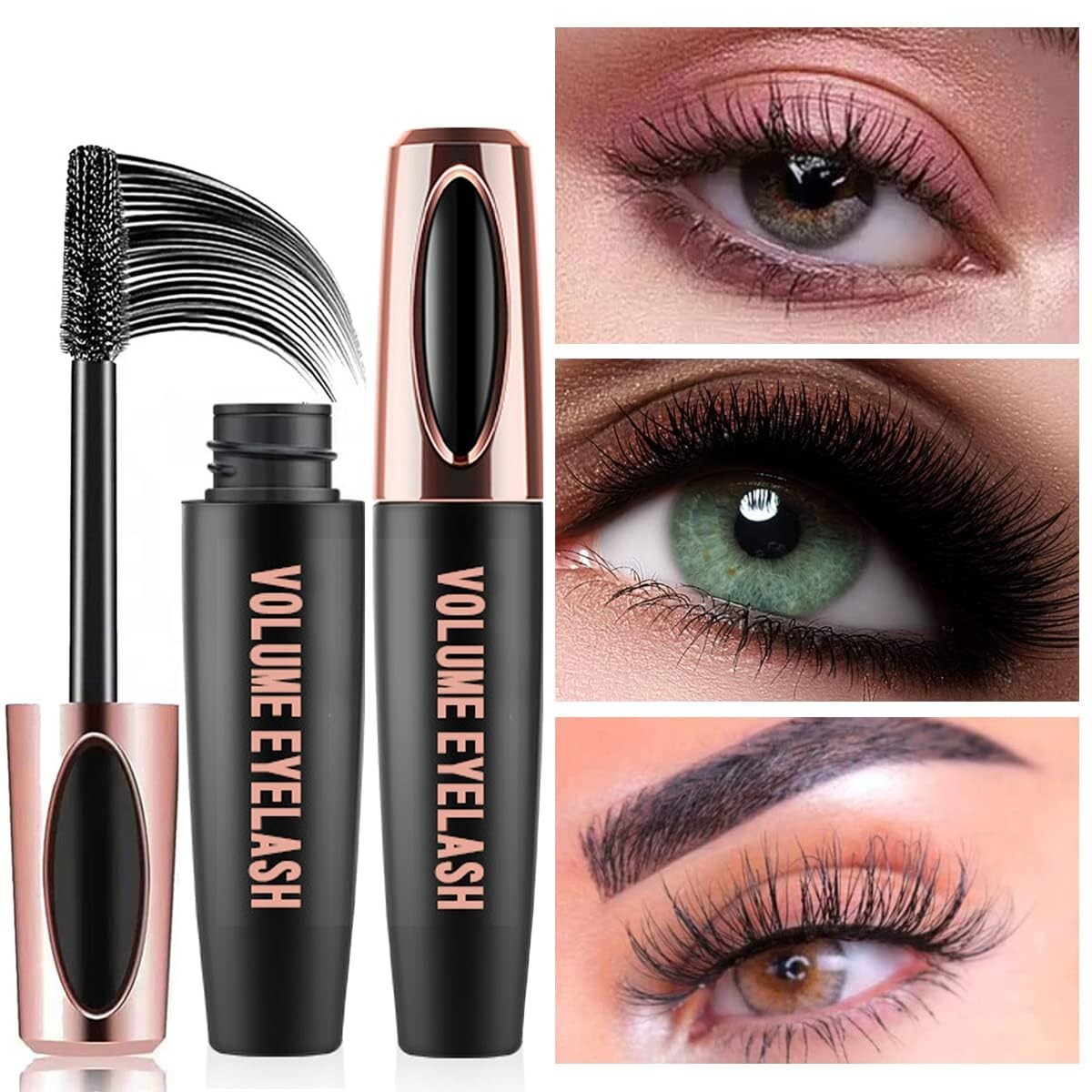 Waterproof 4D Silk Fiber Mascara Set for Voluminous, Longer Lashes