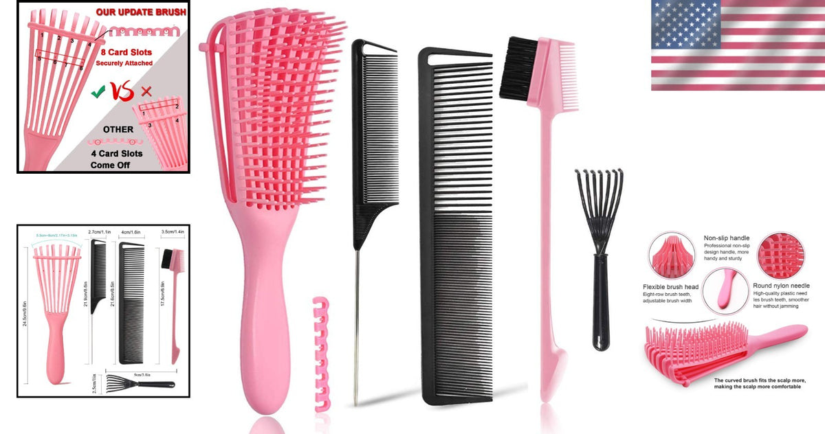 Hair Styling Tool Set with Detangler, Combs & Edge Brush – Versatile Hair Care