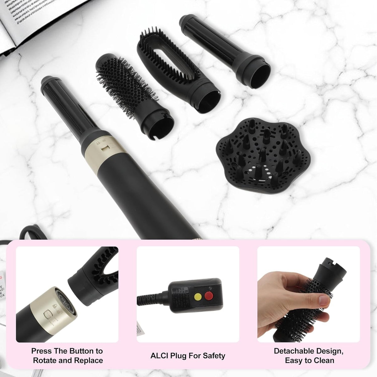 5-in-1 Hair Styler Hot Air Brush Dryer Curling Iron Volumizer