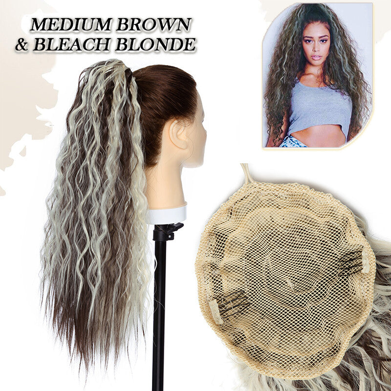 Drawstring Ponytail Hair Extension with Layered Wavy Texture - Thick & Natural-Looking