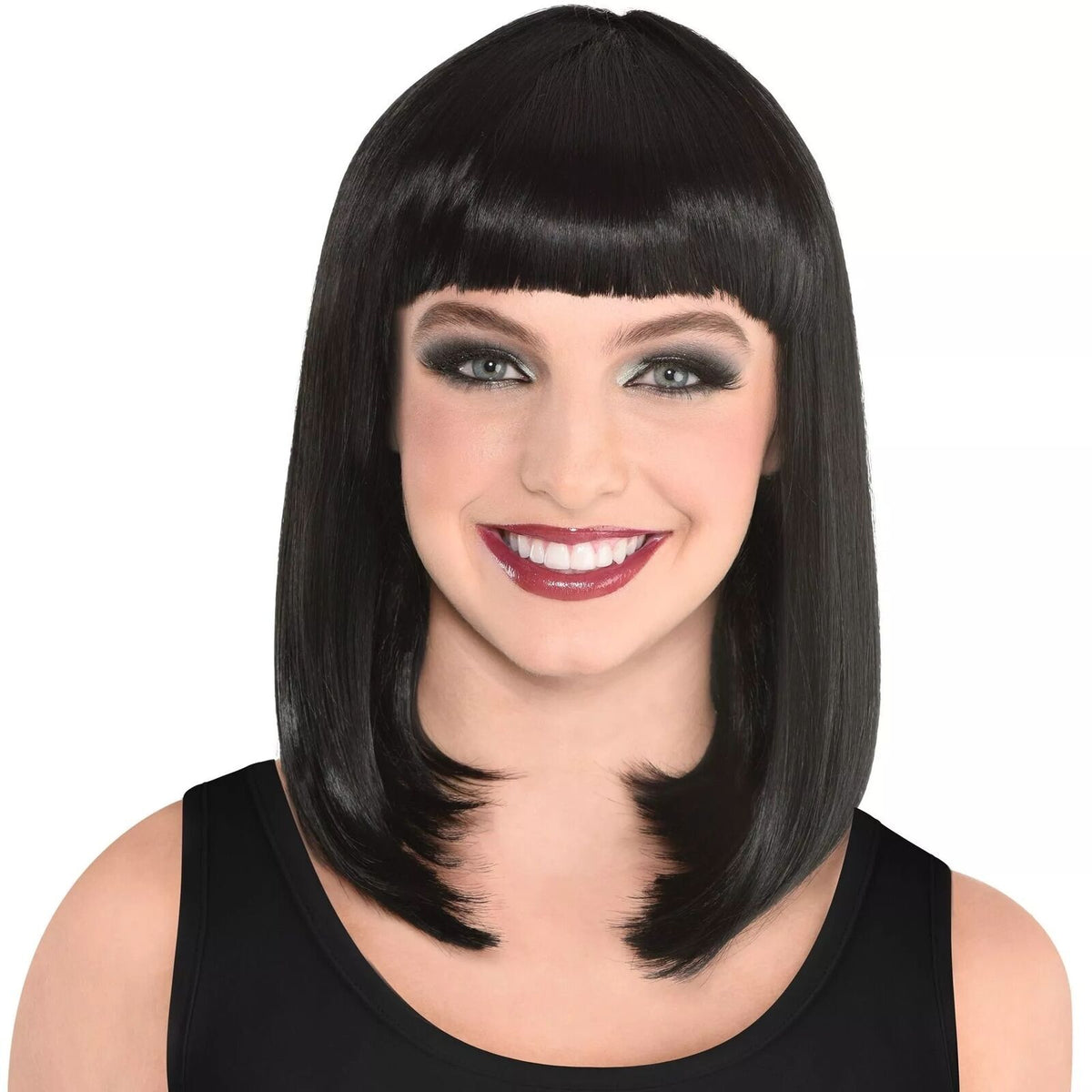 Black Bob Wigs with Bangs - Straight Blunt Cut Shoulder Length Short Wig for Women