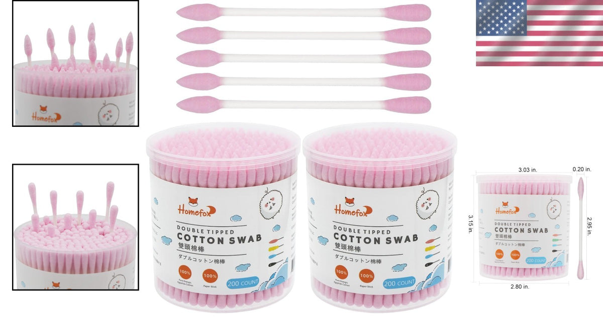 Organic Pink Cotton Swabs - 400 Count with Precision Pointed & Round Tips