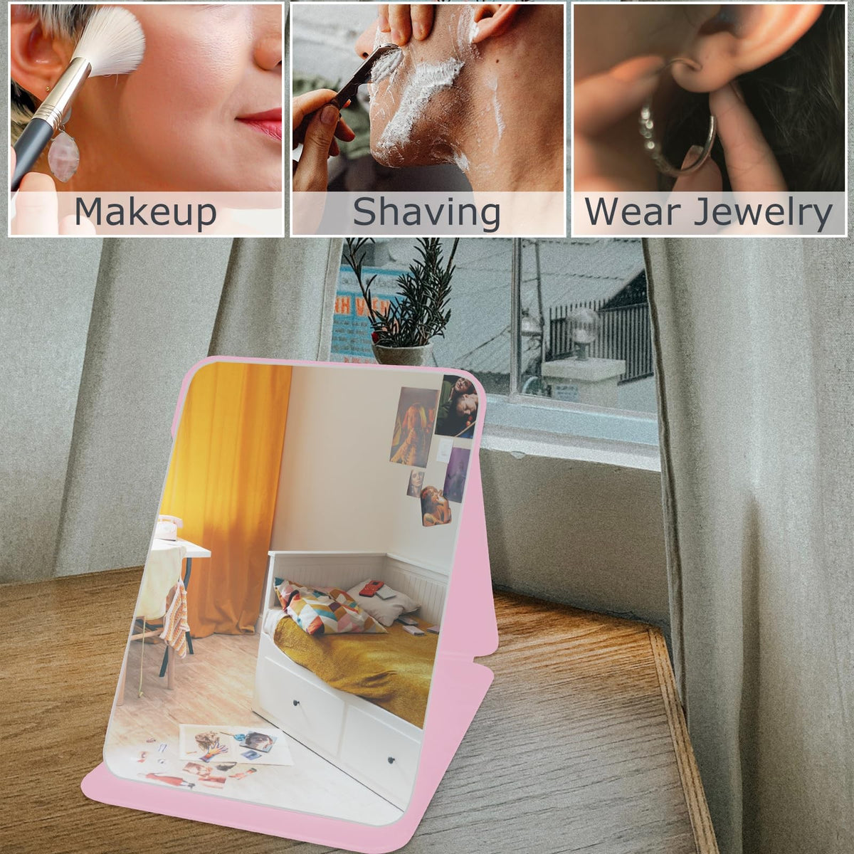 Portable 7x10-inch Folding Makeup Mirror with PU Leather Cover
