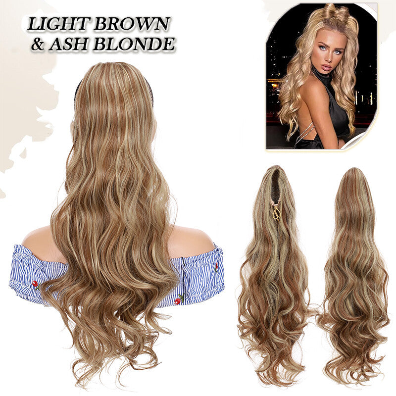 Drawstring Ponytail Hair Extension with Layered Wavy Texture - Thick & Natural-Looking