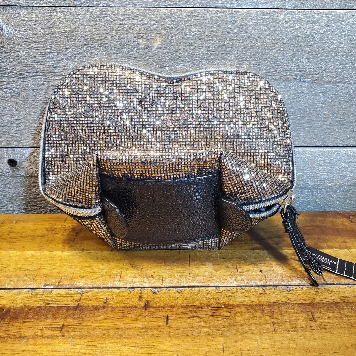 Victoria's Secret Glitter Heart Shaped Makeup Cosmetic Bag NWT