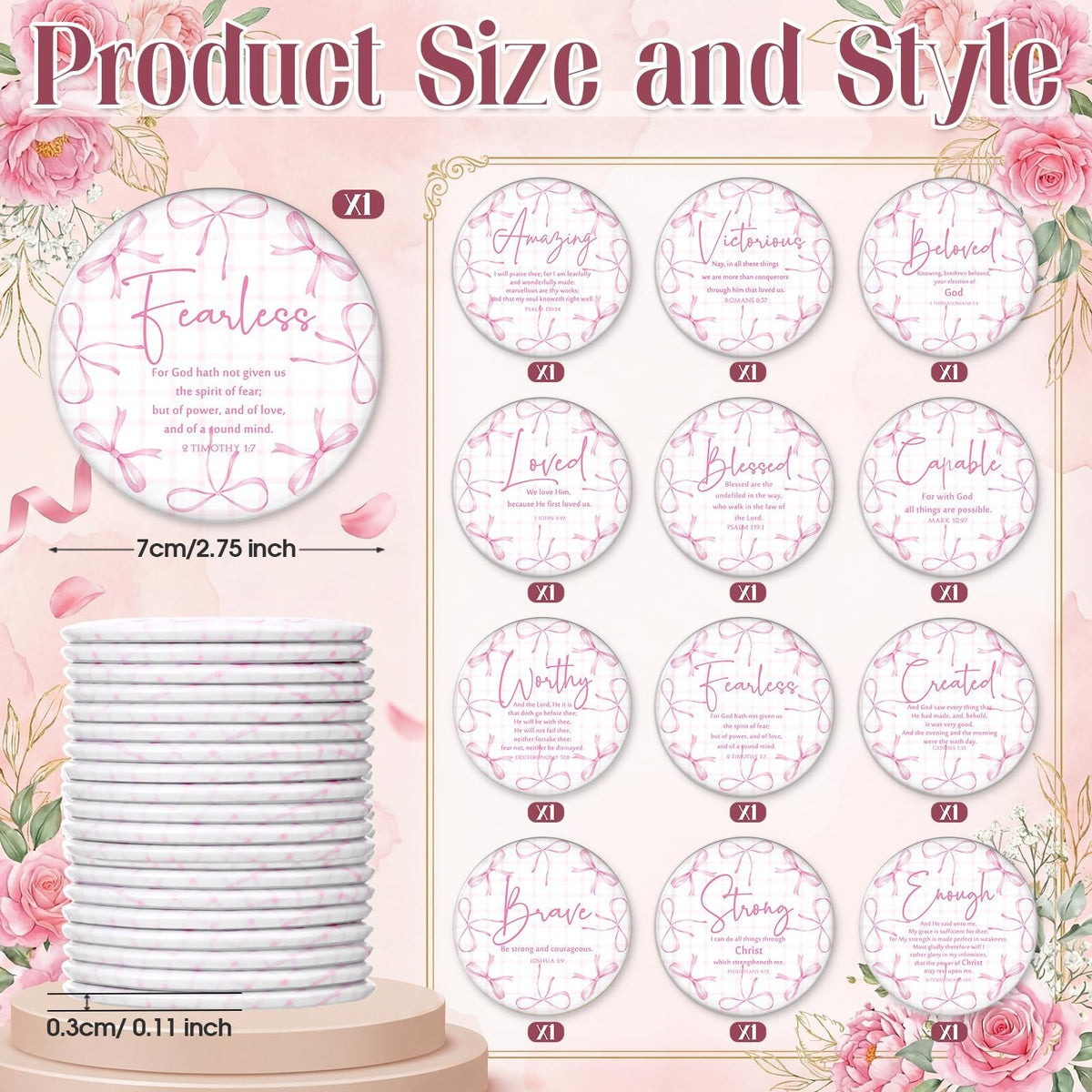 12 Pcs Christian Compact Mirrors for Women - Pink Bow Religious Gift Set