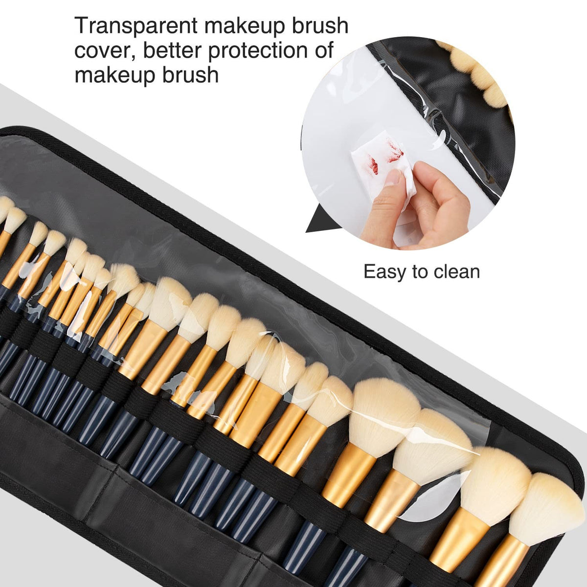 Makeup Brush Holder Roll-Up Bag - Compact Large Capacity Organizer for Cosmetics & Art Supplies, Black Rhombus