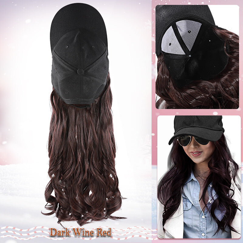Unisex Wavy Long Hair Beret Cap with Synthetic Hair - Casual Hat Wig