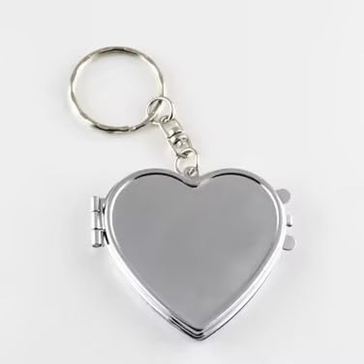Silver Metal Heart-Shaped Pocket Mirror with Keychain - Travel & Makeup Accessory