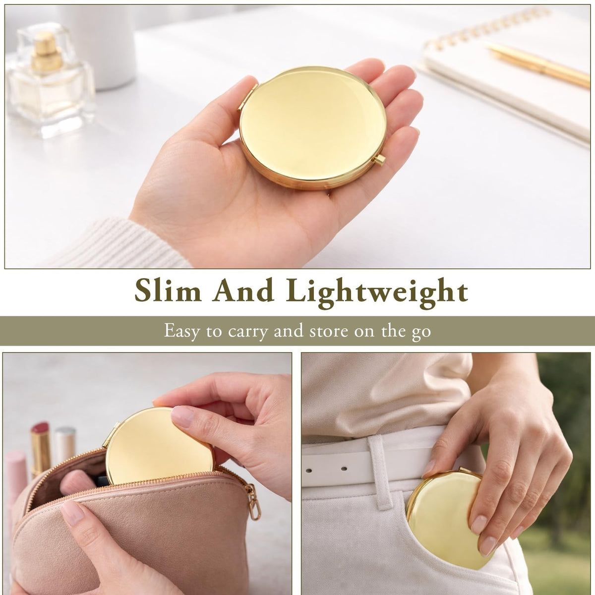 Gold Compact Pocket Mirror Set, 2PCS Double-Sided Folding Makeup Mirrors