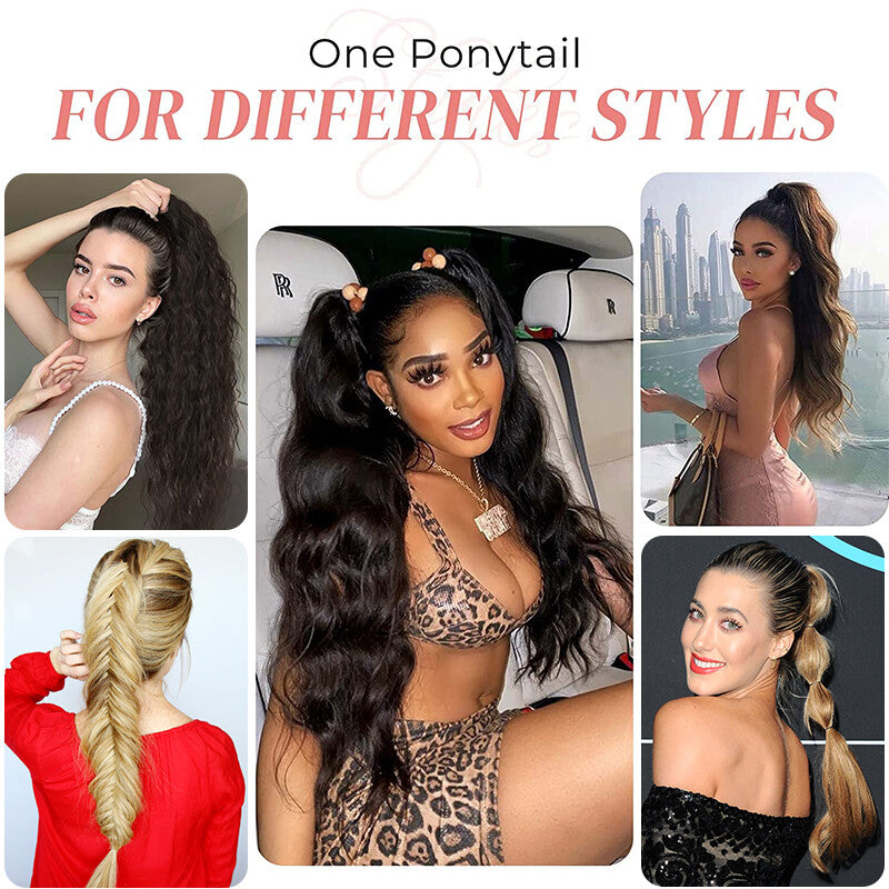 Extra Thick 12-Inch Clip-In Ponytail Hair Extension - Wavy & Straight Styles