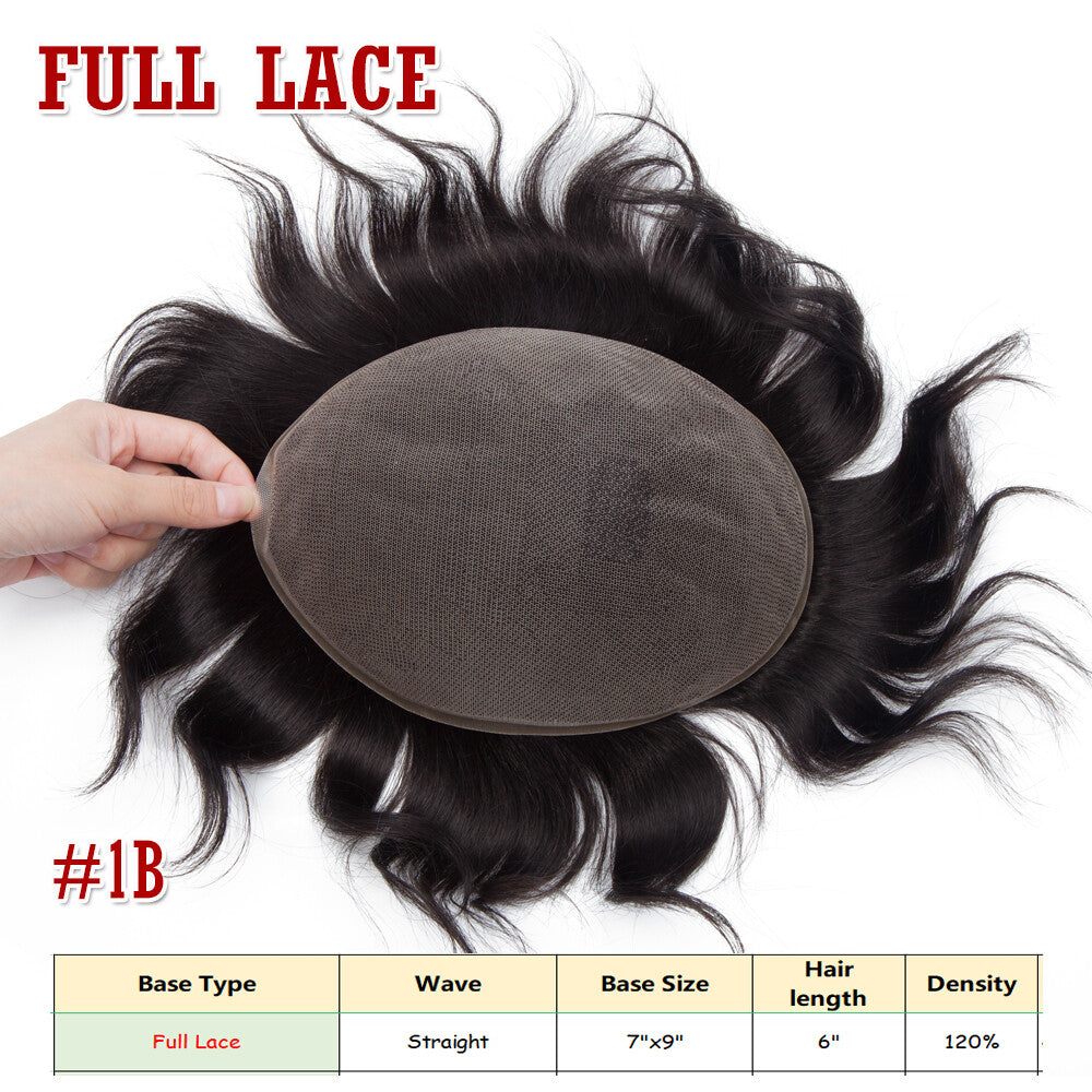 Men's Hair Replacement System Toupee Human Hair Skin V Loop - Natural-Looking Hairpiece