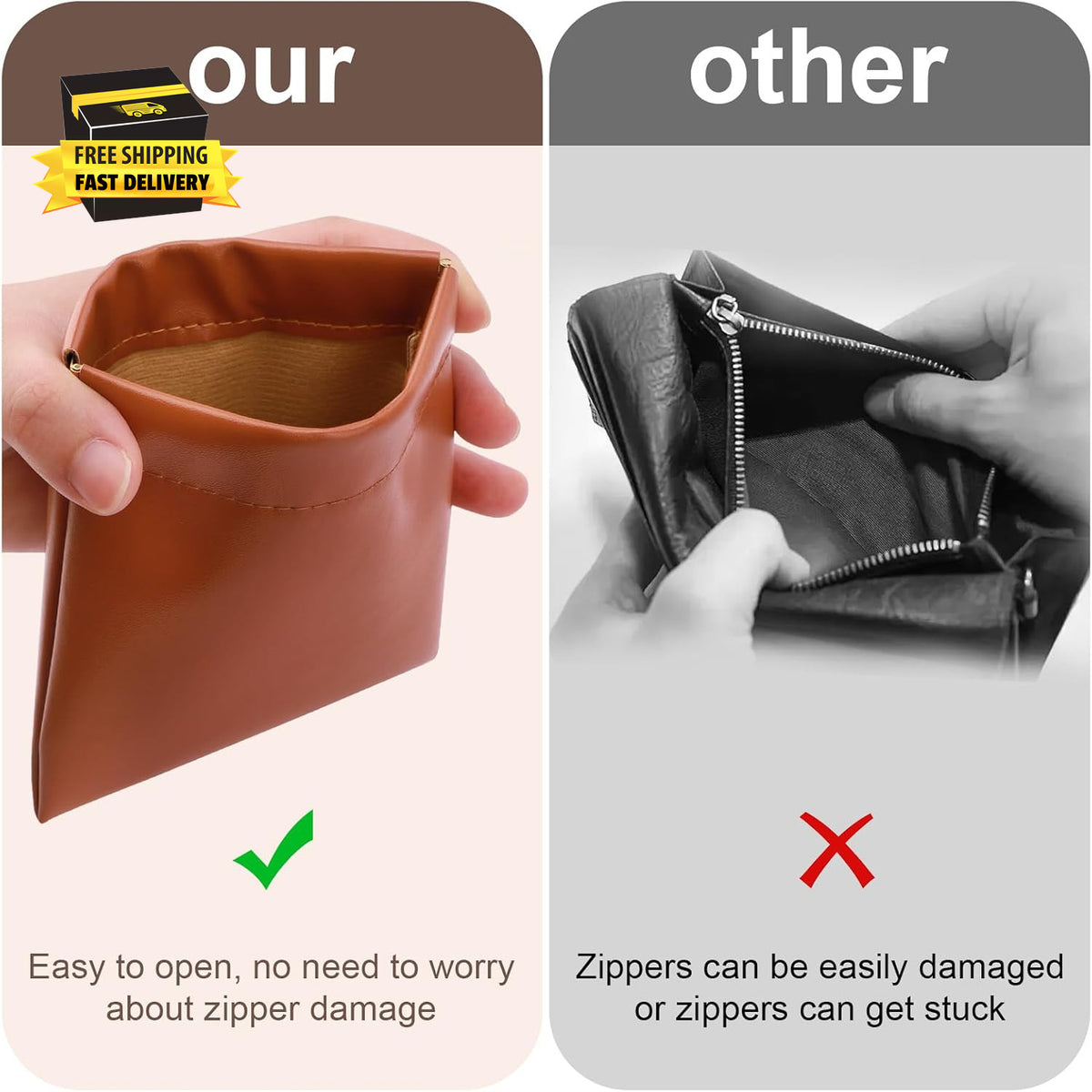 Waterproof PU Leather Purse Organizer Pouches - 2-Pack Small Cosmetic Bags