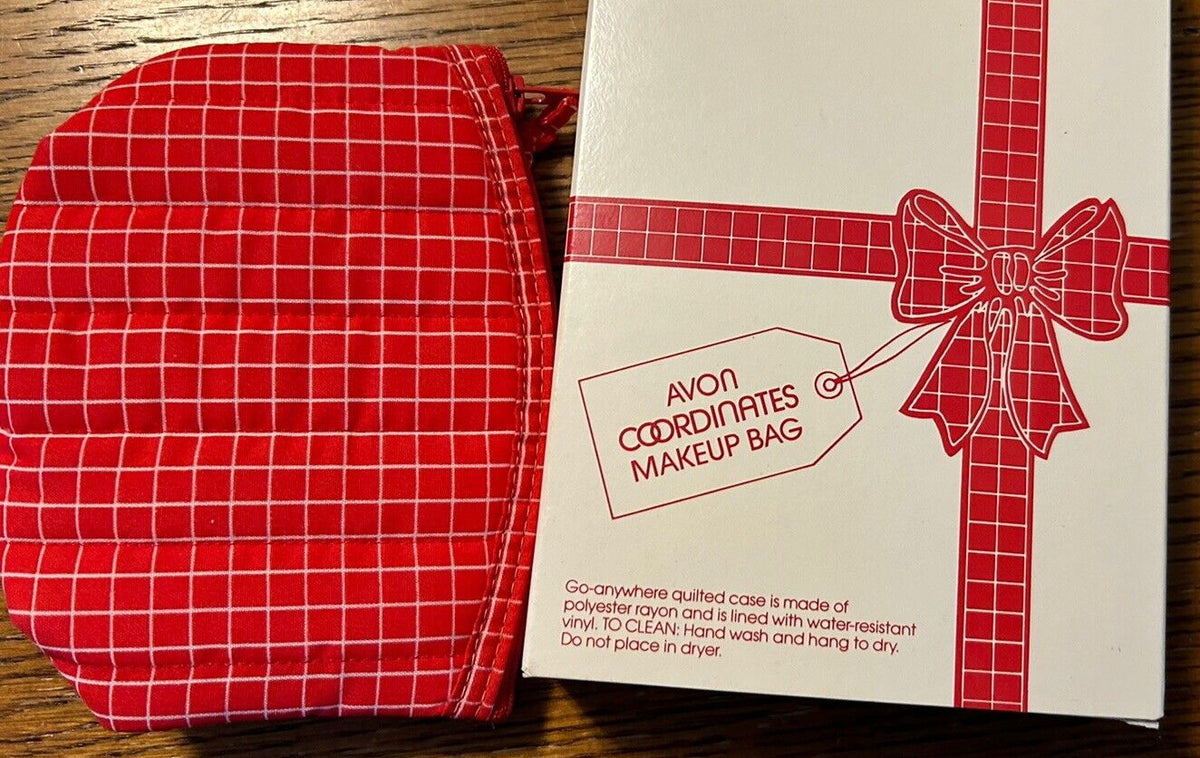 Vintage Red & White Checkered Makeup Bag with Zipper - Travel Cosmetic Organizer