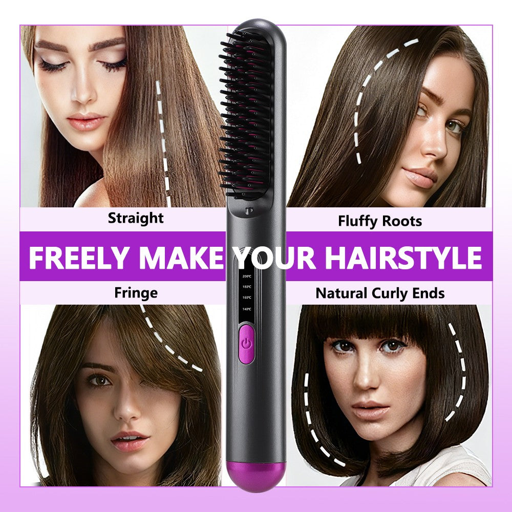 Portable USB Rechargeable Hair Straightening Comb with 4 Heat Levels