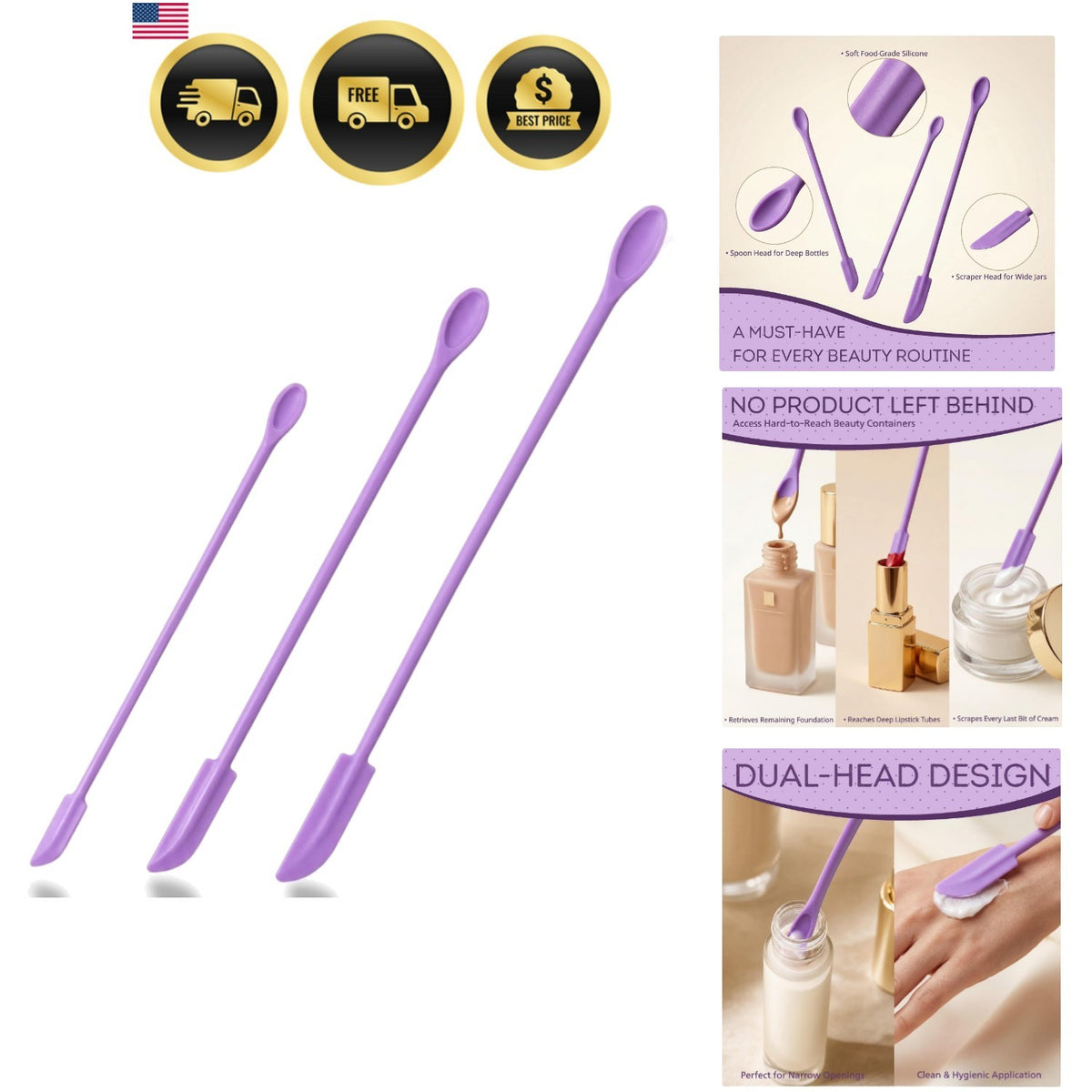 3 Pack Silicone Makeup Spatula Set - Mini Cosmetic Cream Scrapers