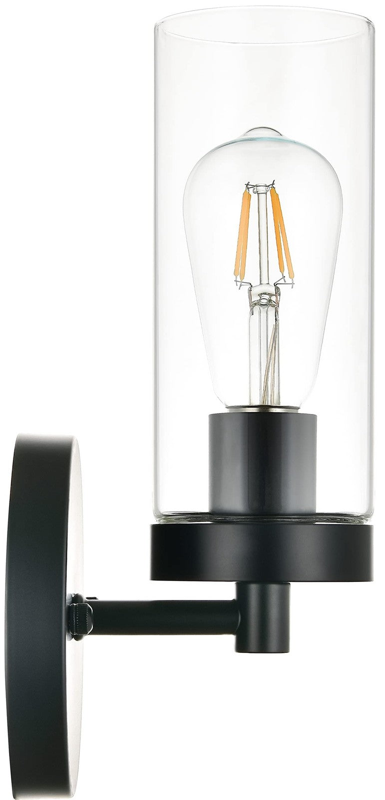 Matte Black Indoor Wall Sconce with Clear Glass Shade - Modern Vanity Light