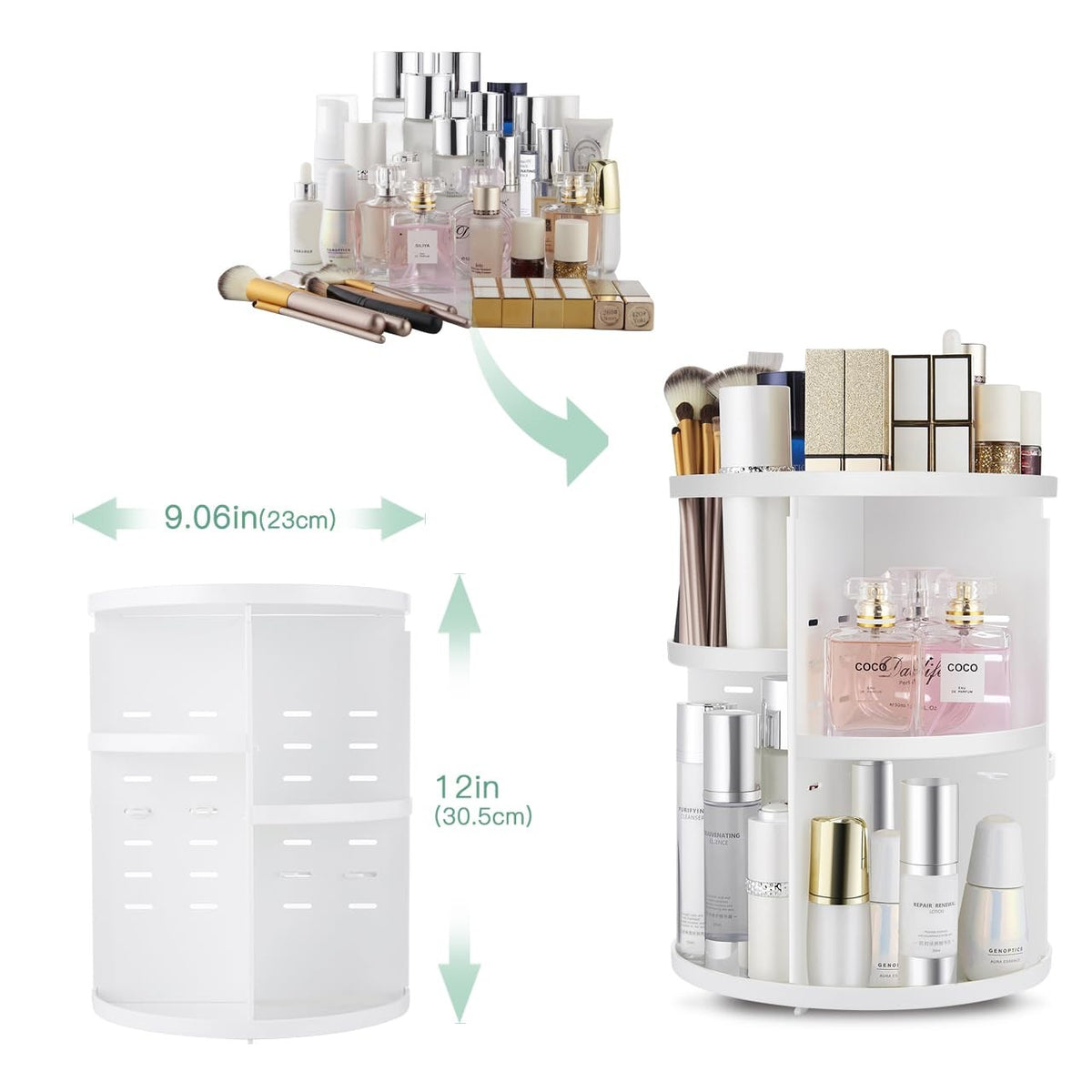 Rotating Makeup Organizer with Adjustable Trays - Large Capacity Cosmetic Storage Box