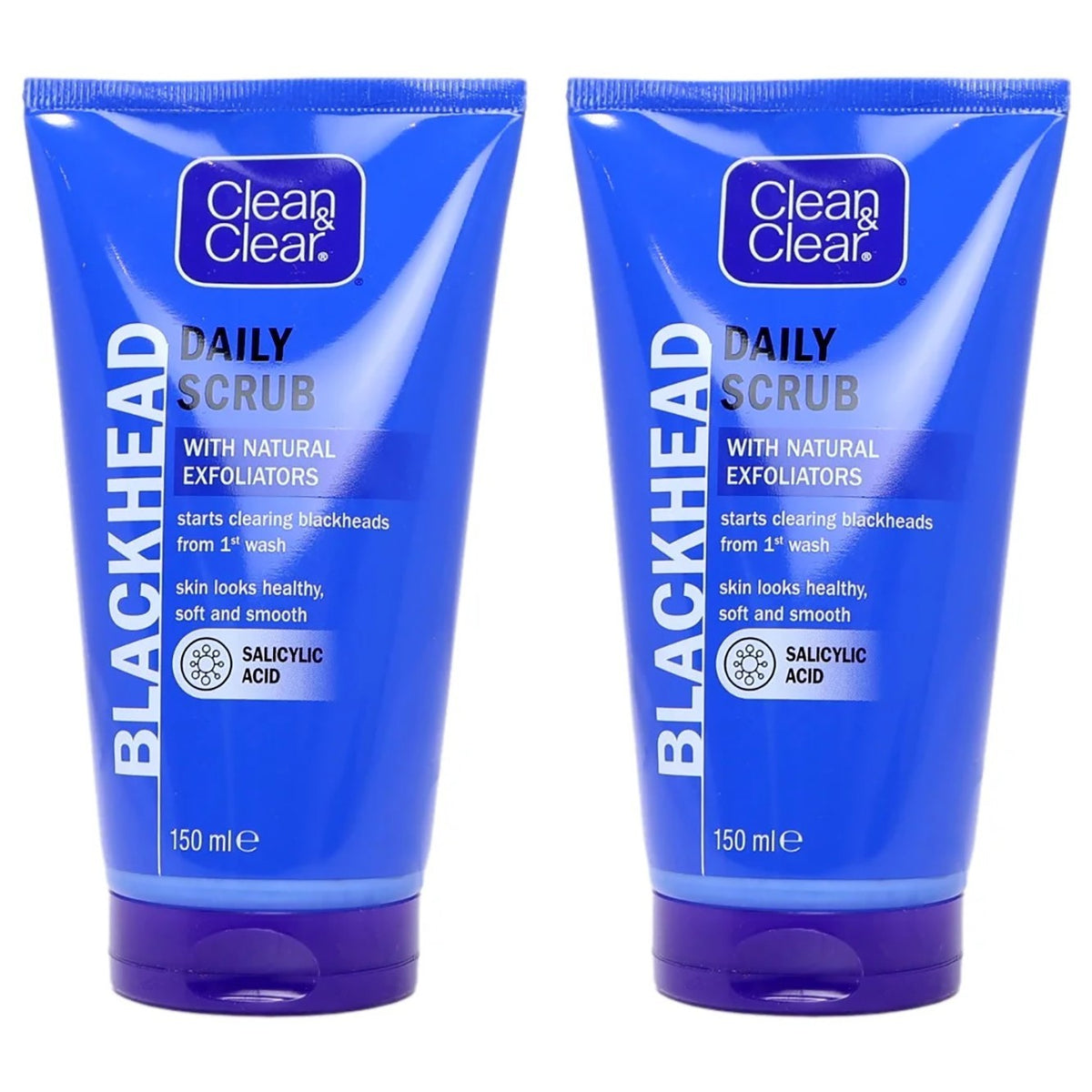 2 Pack Clean & Clear Blackhead Daily Face Scrub Salicylic Acid 150 ml