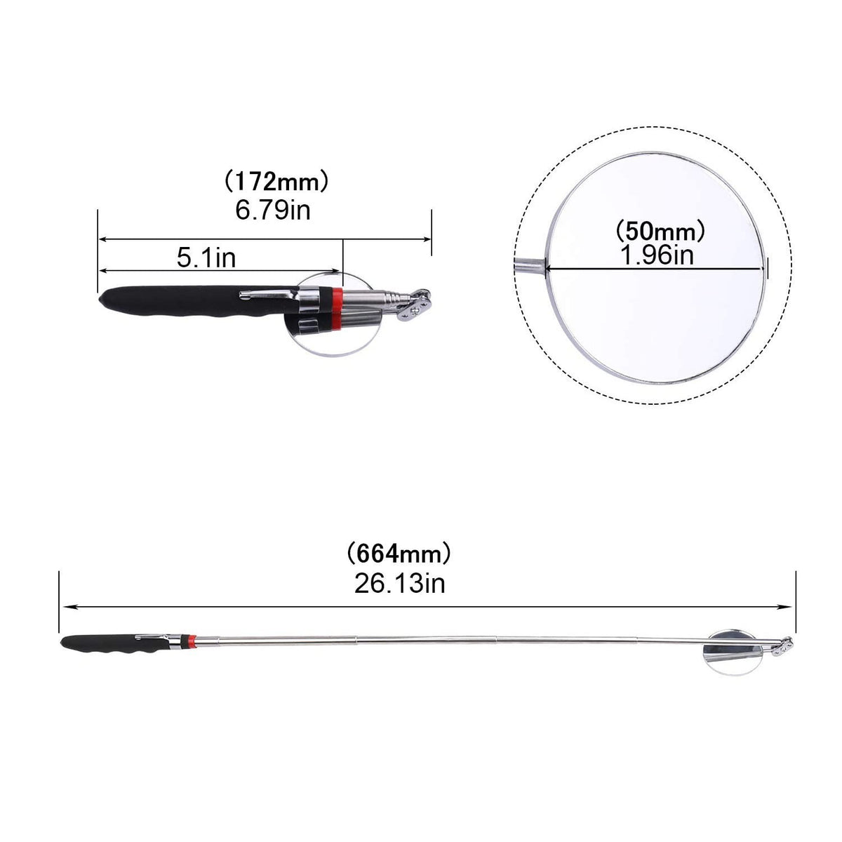 Telescopic Inspection Mirror Kit with LED Light – 360° Adjustable Handheld Mirrors, 34-Inch Extendable, 2-Pack