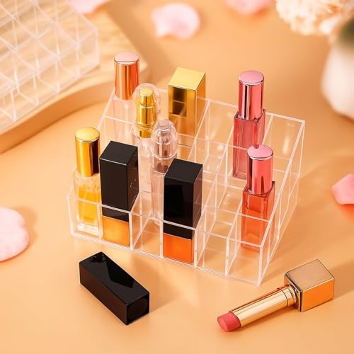 Acrylic Lipstick Organizer - 24-Compartment Clear Cosmetic Display Box