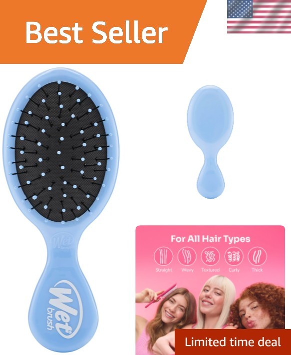 Mini Detangler Brush in Sky for Wet and Dry Hair - Portable Hair Comb