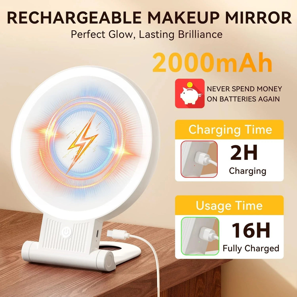 Lighted Magnifying Mirror with Adjustable 3 Color LED, Double-Sided 1X/30X