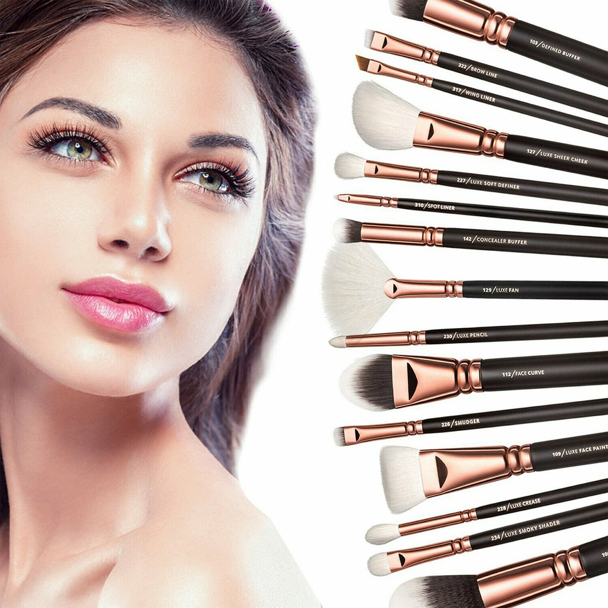 Professional 15-Piece Makeup Brush Set with Soft Bristles for Face Eyes Lip