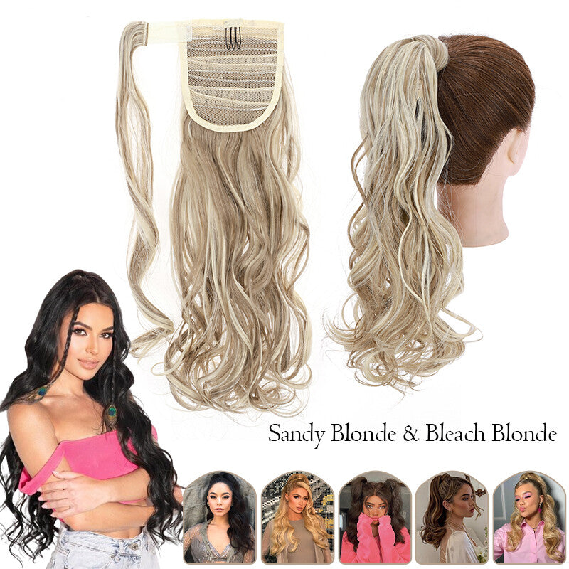 Mega Thick Wrap-On Ponytail Extensions - Natural Human Hair, Curly Wavy Straight