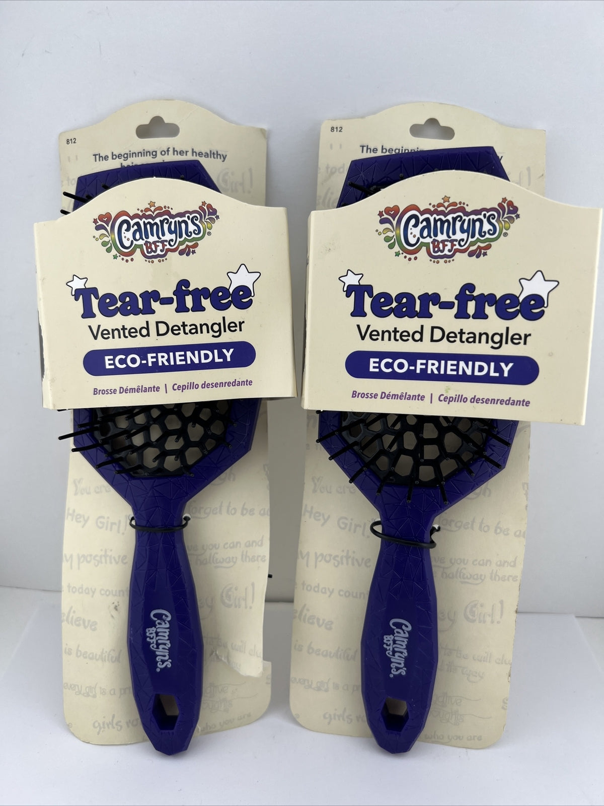 Kids Tear Free Detangler Hairbrush Pack - Vented, Gentle, Purple