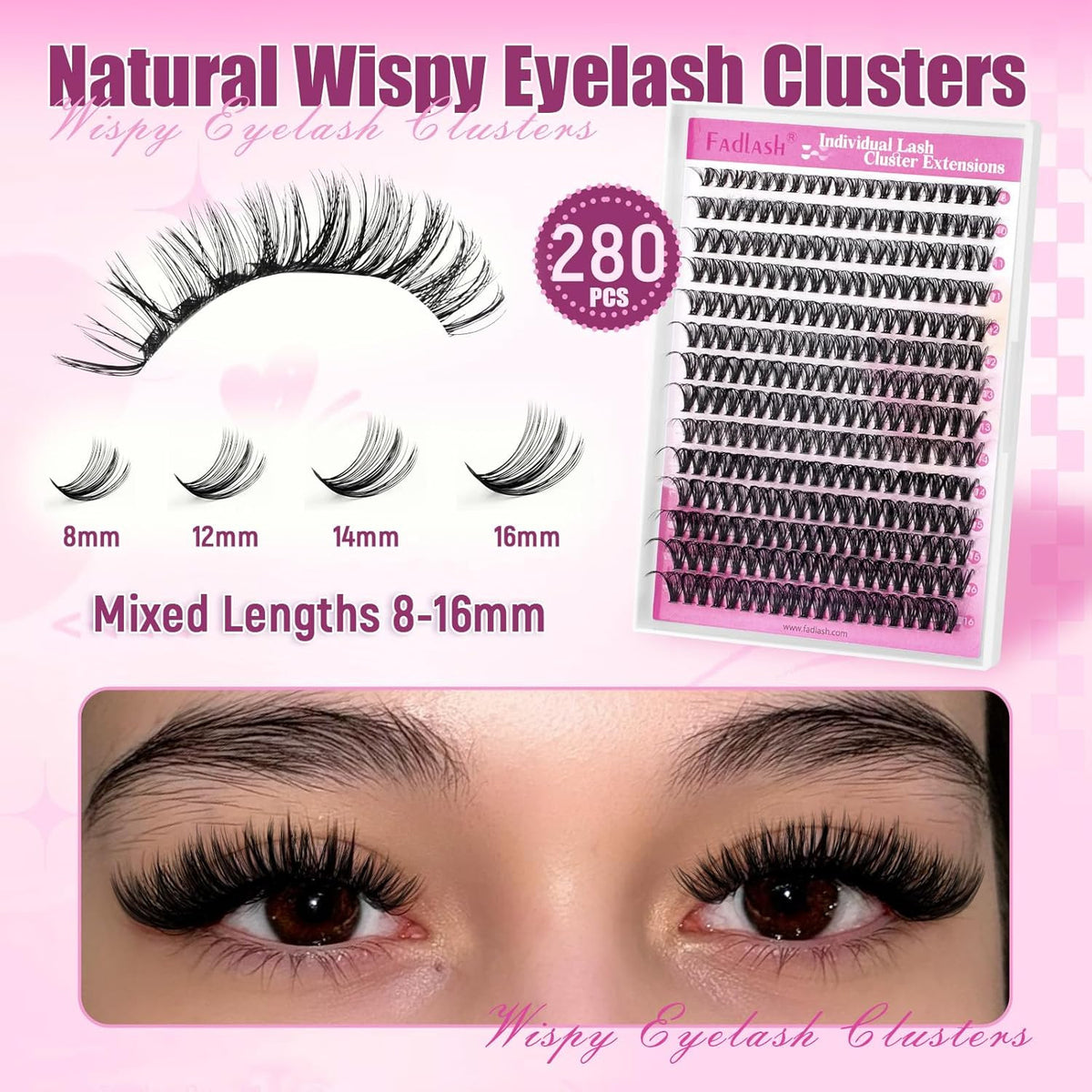 Individual Lash Clusters 280PCS D Curl Eyelash Extensions for DIY & Beginners