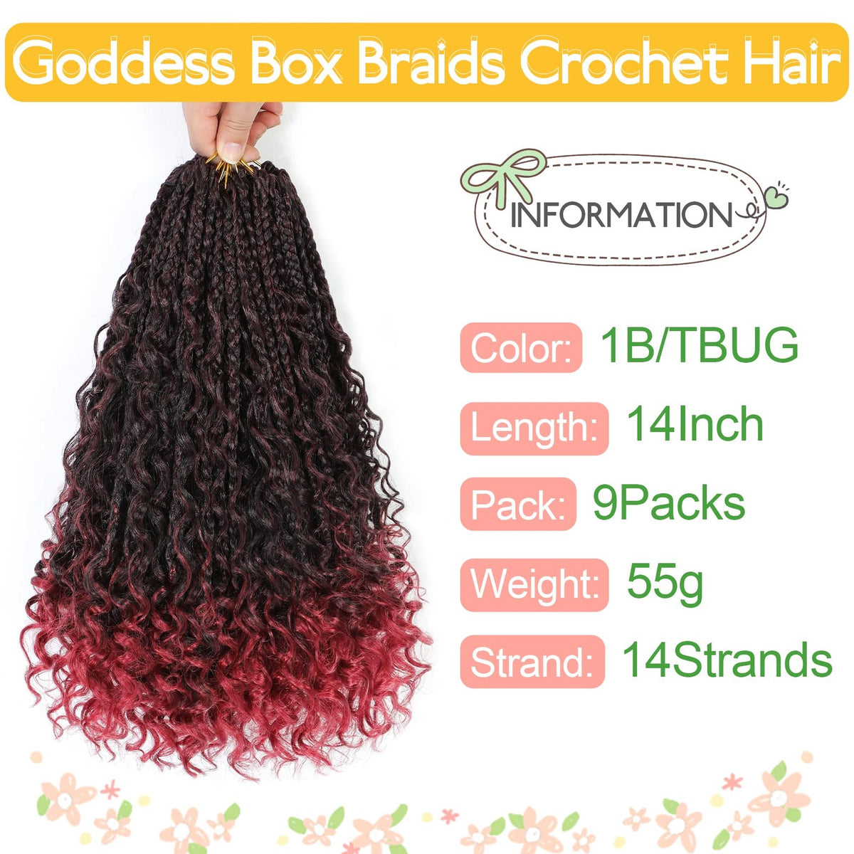 Fulcrum Goddess Box Braids Crochet Hair - 14 Inch, 9-Pack, Natural Look